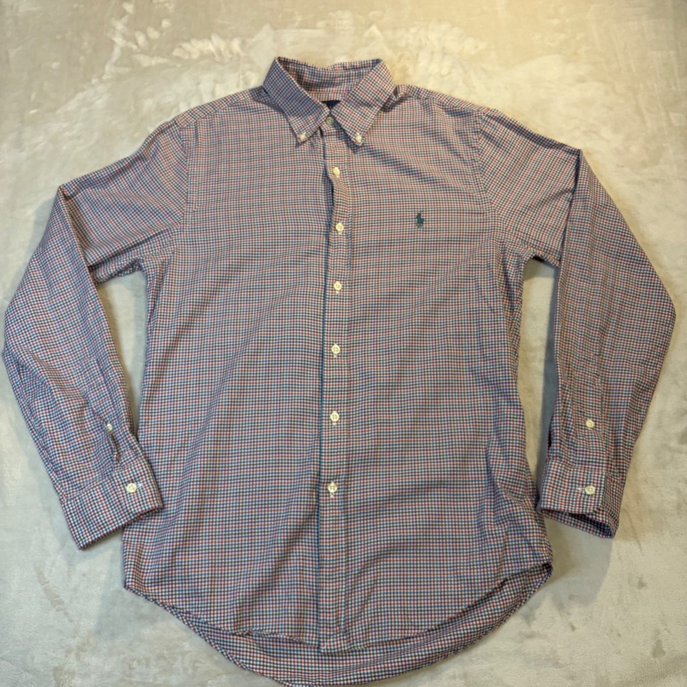 Polo Ralph Lauren Mens Slim Fit Cotton Check Button Down Shirt Red Blue Medium